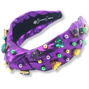 Purple Mardi Gras Headband with Gold Beads and Crystals-Brianna Cannon Best