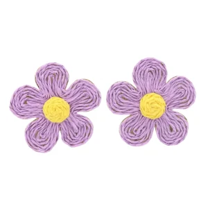 Purple Raffia Daisy Earrings-Brianna Cannon Clearance