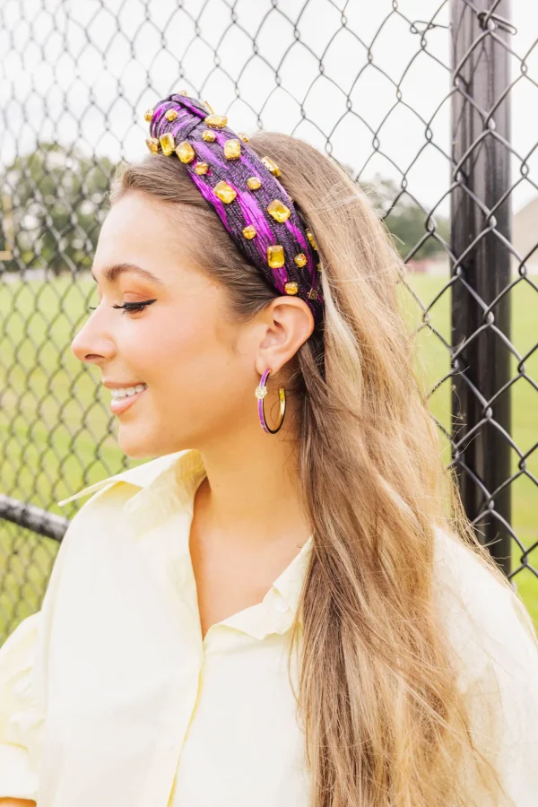 Purple Tiger Stripe Headband with Yellow Crystals-Brianna Cannon Discount