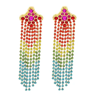 Rainbow Ombre Crystal Cascade Earrings-Brianna Cannon Best