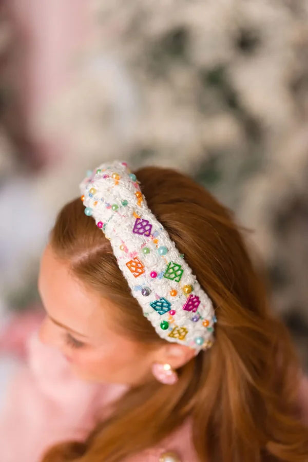 Rainbow Tweed Headband with BC Logo Charms and Beads-Brianna Cannon Fashion