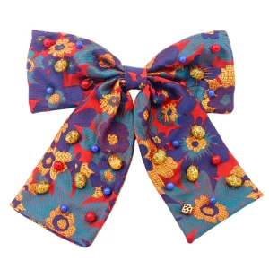 Red & Blue Primary Floral Bow Barrette-Brianna Cannon Clearance
