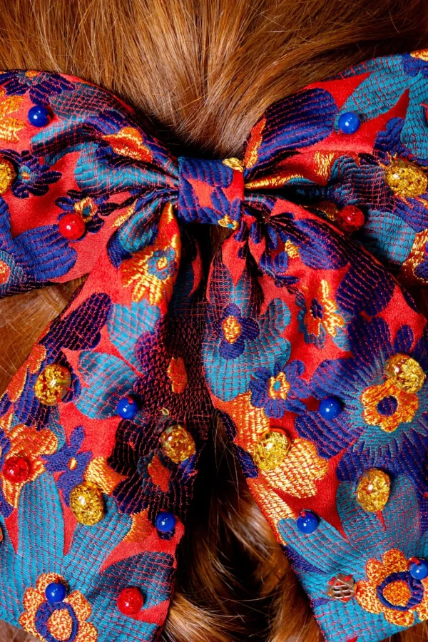 Red & Blue Primary Floral Bow Barrette-Brianna Cannon Clearance
