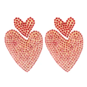 Red & Pink Double Drop Heart Crystal Earrings-Brianna Cannon Outlet