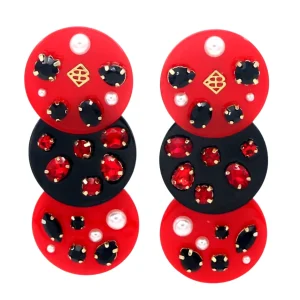 Red and Black Triple Dot Earrings-Brianna Cannon Clearance