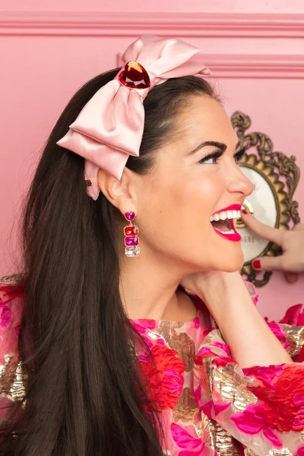 Red, Hot Pink & Light Pink Crystal Earring with Pink Crystal Heart Top-Brianna Cannon Sale