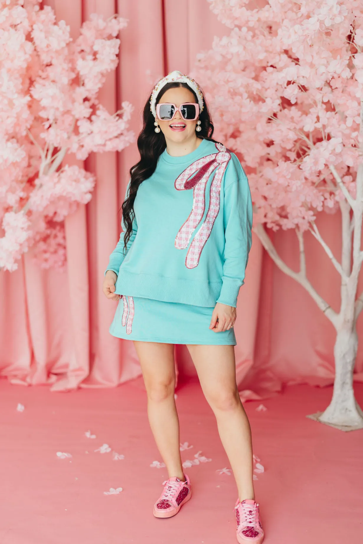robin_egg_blue_skirtskort_3.webp Robin Egg Blue Skirt/Skort with Pink Gingham Bow PRE ORDER (Est. Ship 3/14)-Brianna Cannon Best
