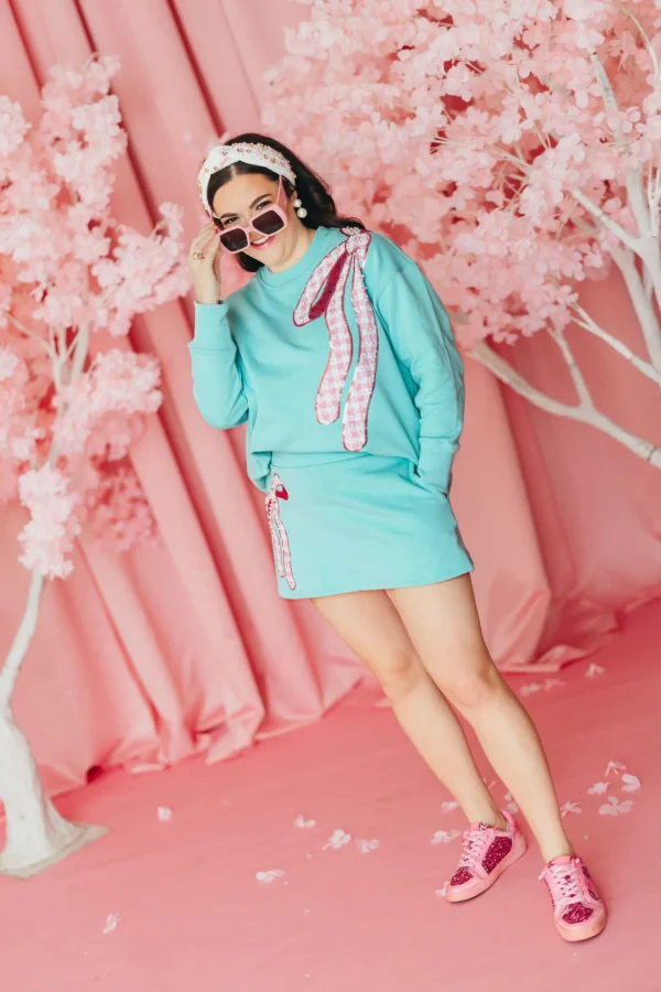 Robin Egg Blue Skirt/Skort with Pink Gingham Bow PRE ORDER (Est. Ship 3/14)-Brianna Cannon Best