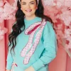 Robin Egg Blue Sweatshirt with Pink Gingham Bow PRE ORDER (Est. Ship 3/14)-Brianna Cannon Discount