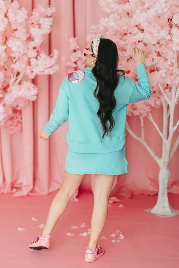 Robin Egg Blue Sweatshirt with Pink Gingham Bow PRE ORDER (Est. Ship 3/14)-Brianna Cannon Discount