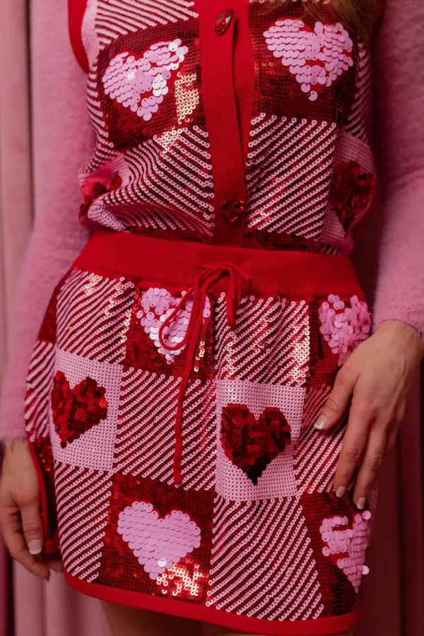 Sequin Hearts Plaid Skirt-Brianna Cannon Hot