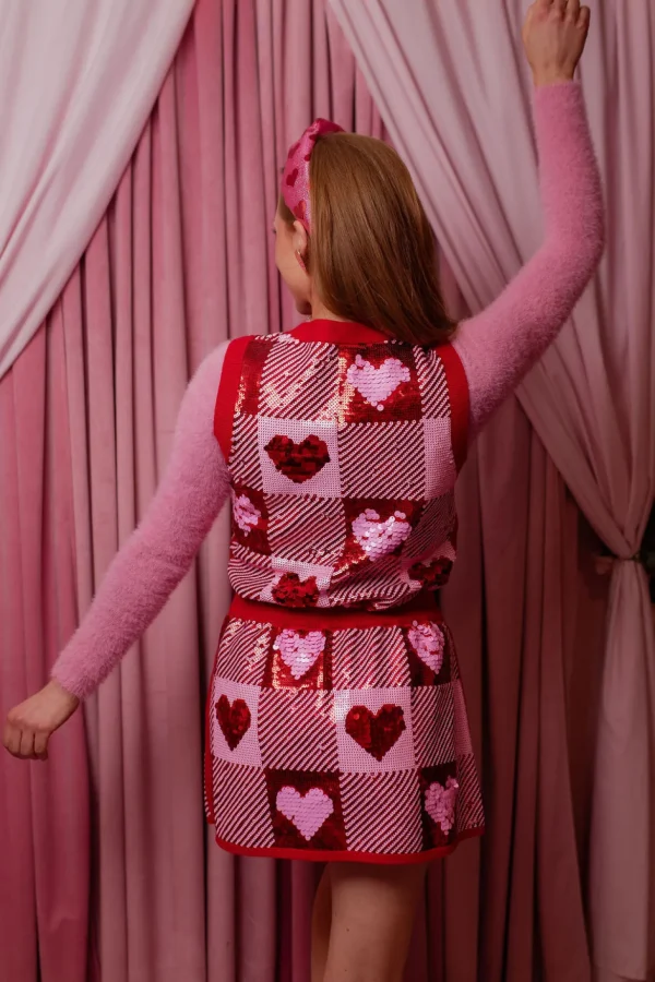 Sequin Hearts Plaid Skirt-Brianna Cannon Hot