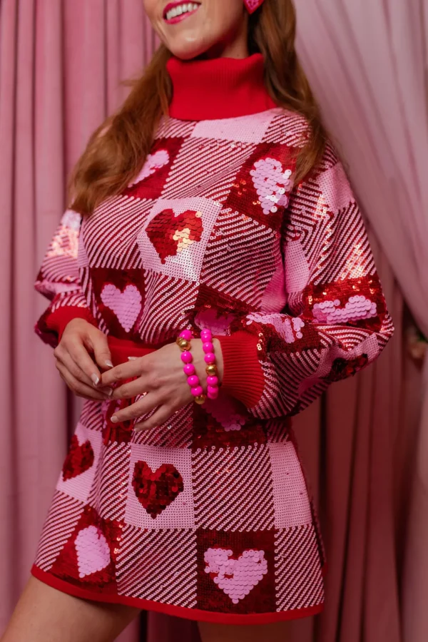 Sequin Hearts Plaid Skirt-Brianna Cannon Hot