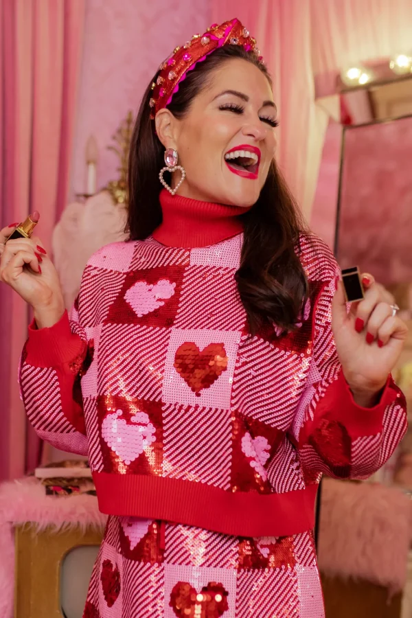 Sequin Hearts Plaid Sweater-Brianna Cannon Discount