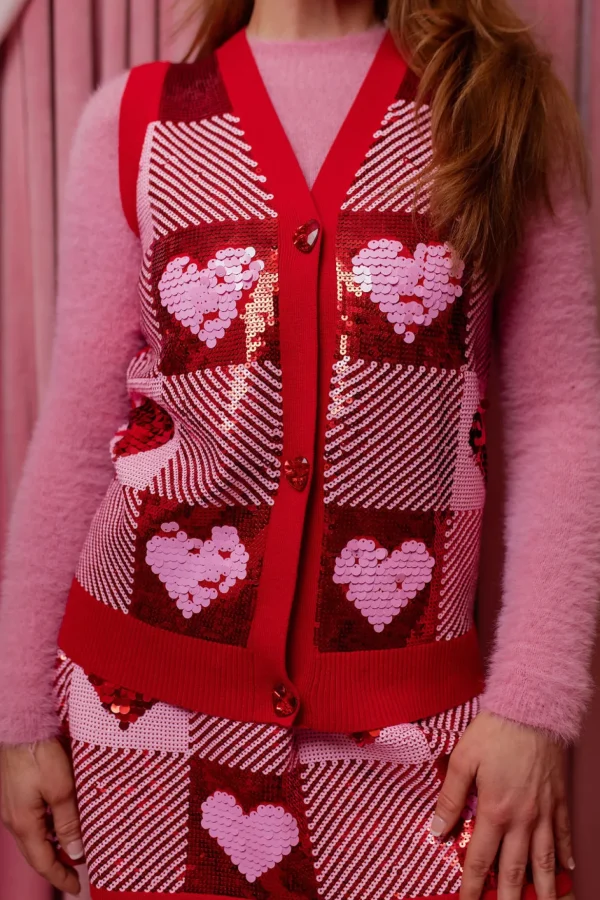Sequin Hearts Plaid Sweater Vest-Brianna Cannon New