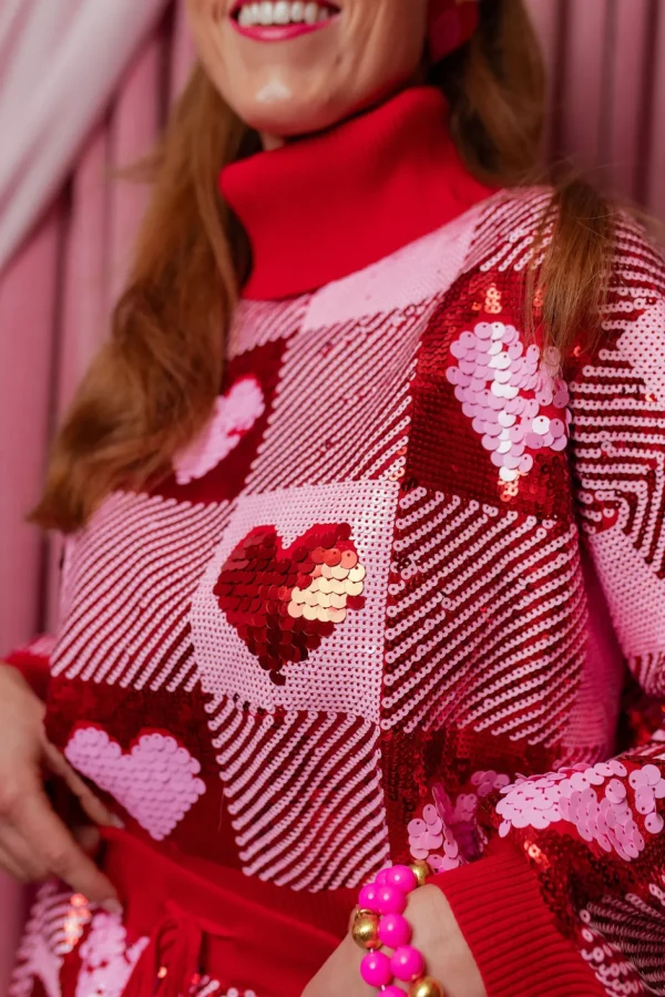 Sequin Hearts Plaid Sweater-Brianna Cannon Discount