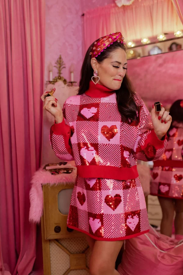 Sequin Hearts Plaid Sweater-Brianna Cannon Discount