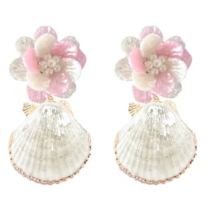 Shell Earrings with Pearly Pink Flower-Brianna Cannon Discount
