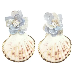 Shell Earrings with Pearly Blue Flower-Brianna Cannon Best