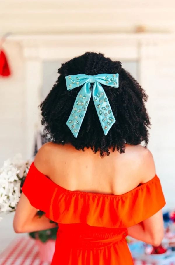Shimmer Bow Barrette with Hand Sewn Crystals in Blue-Brianna Cannon New