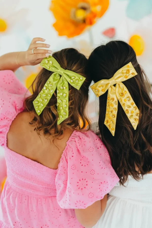 Shimmer Bow Barrette with Hand Sewn Crystals in Green-Brianna Cannon New