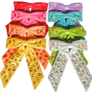 Shimmer Bow Barrette with Hand Sewn Crystals in Silver-Brianna Cannon Fashion