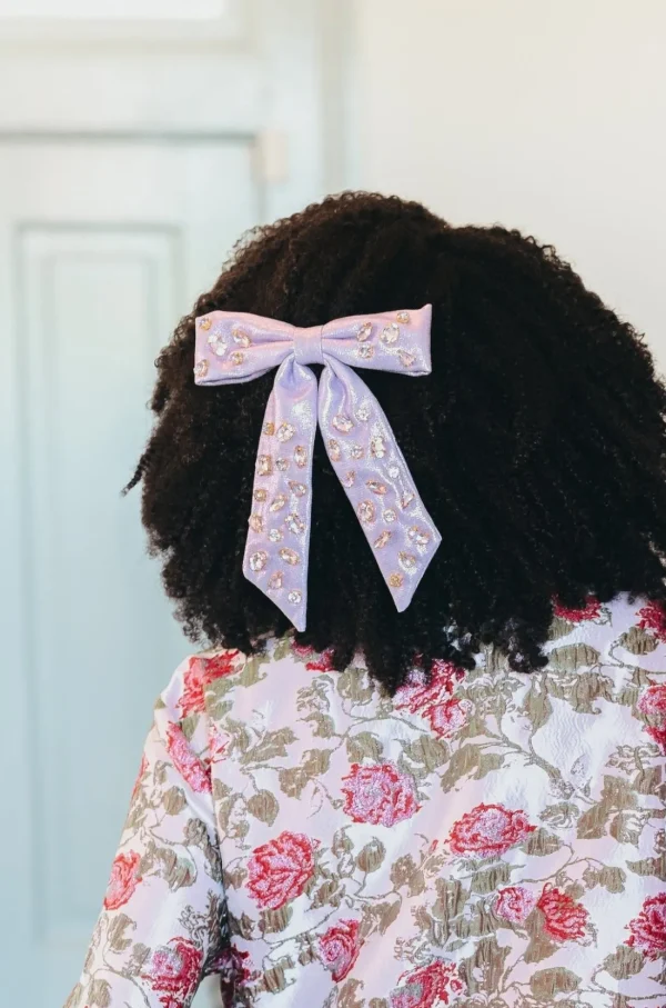 Shimmer Bow Barrette with Hand Sewn Crystals in Purple-Brianna Cannon Sale