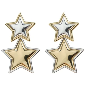 Silver & Gold Star Drop Earrings-Brianna Cannon Discount