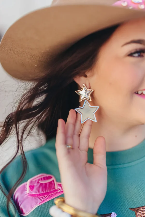Silver & Gold Star Drop Earrings-Brianna Cannon Discount