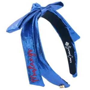 SMU Blue Thin Embroidered Ribbon Bow Headband-Brianna Cannon Sale