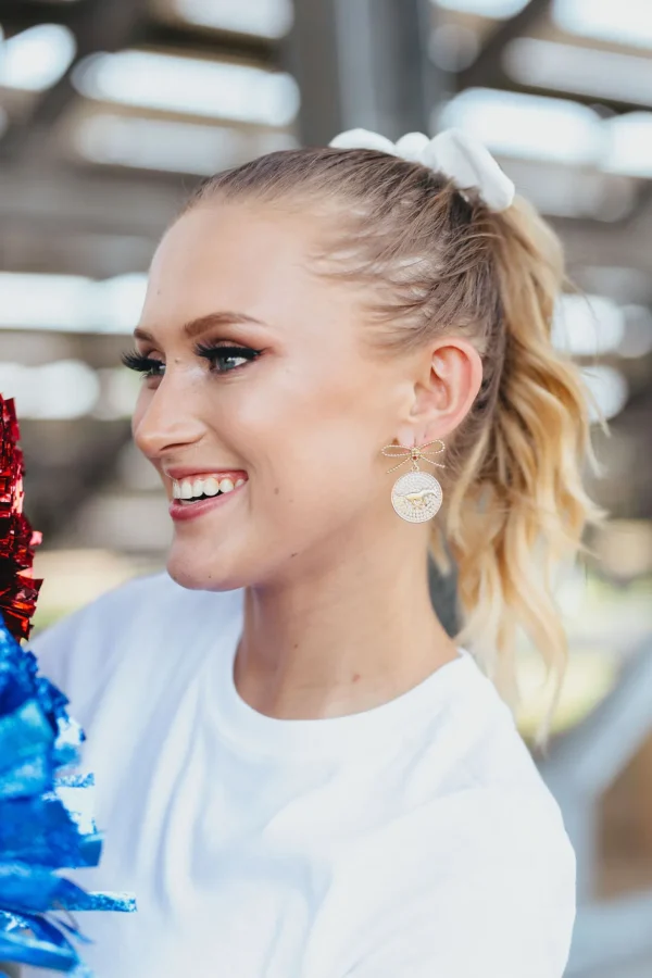 SMU Pearl Bow Medallion Earrings-Brianna Cannon Outlet