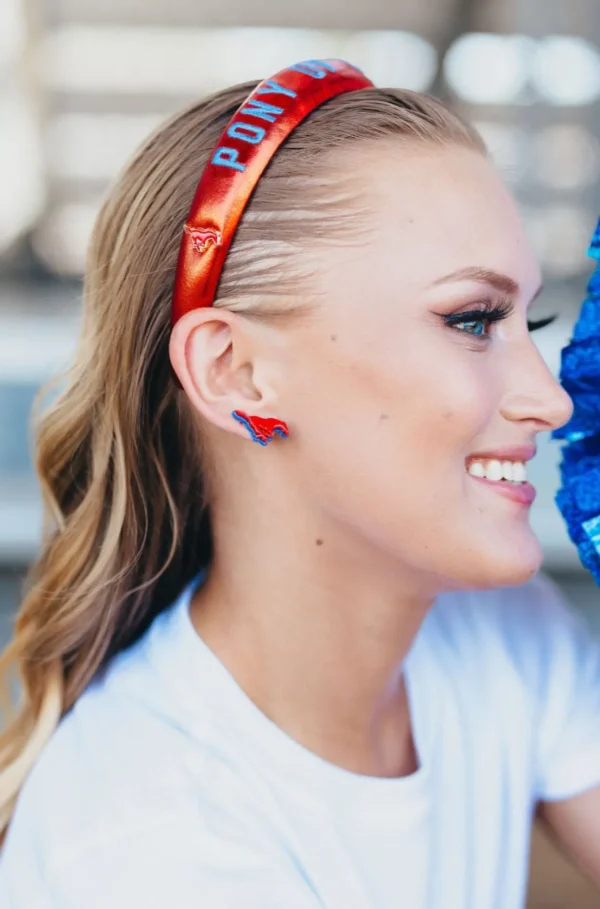 SMU Red Logo Stud Earrings-Brianna Cannon Discount