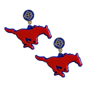 SMU Red Mustang Logo Earrings-Brianna Cannon Outlet