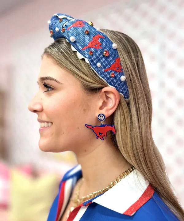SMU Red Mustang Logo Earrings-Brianna Cannon Outlet