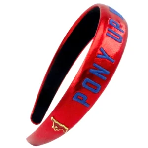 SMU Red Thin Embroidered Headband-Brianna Cannon Online