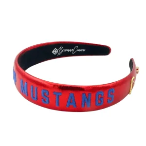 SMU Red Thin Embroidered Headband-Brianna Cannon Online