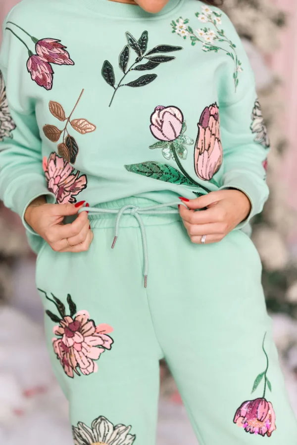 Snowdrop Botanical Sweatpants in Mint-Brianna Cannon Hot