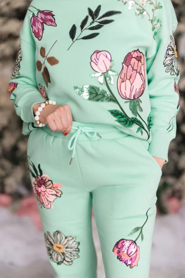 Snowdrop Botanical Sweatpants in Mint-Brianna Cannon Hot