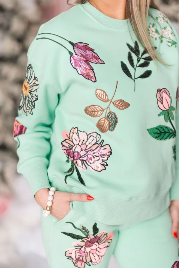Snowdrop Botanical Sweatshirt in Mint-Brianna Cannon Sale