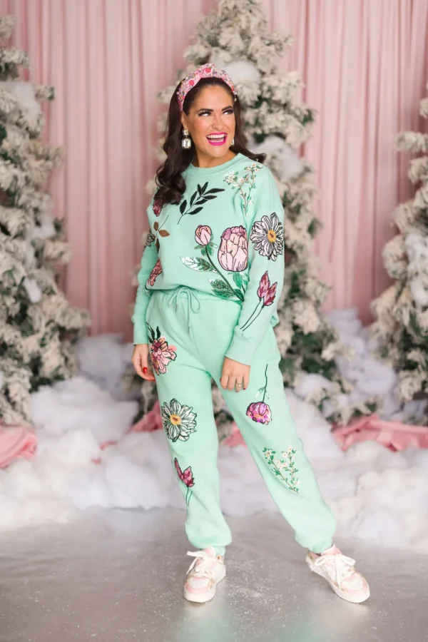 Snowdrop Botanical Sweatshirt in Mint-Brianna Cannon Sale