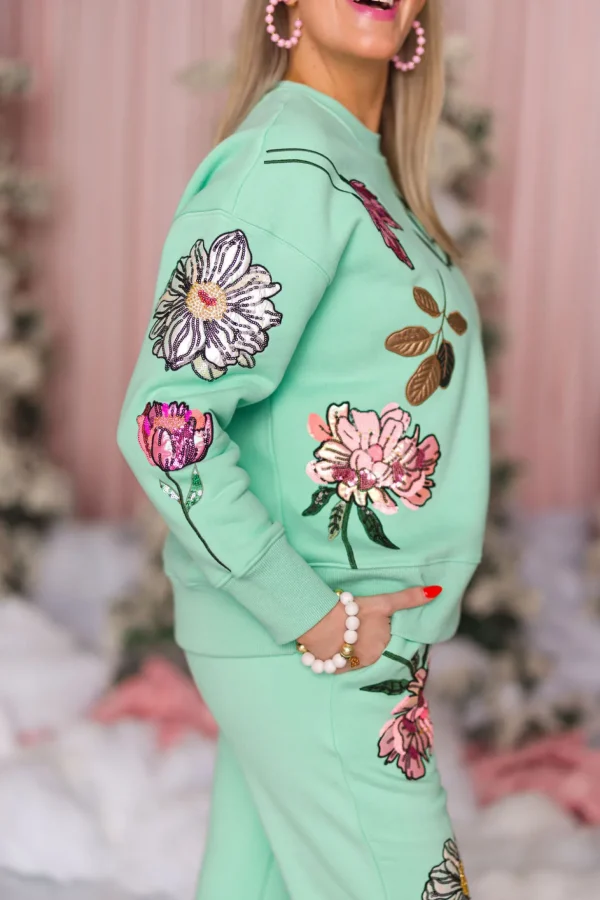 Snowdrop Botanical Sweatshirt in Mint-Brianna Cannon Sale