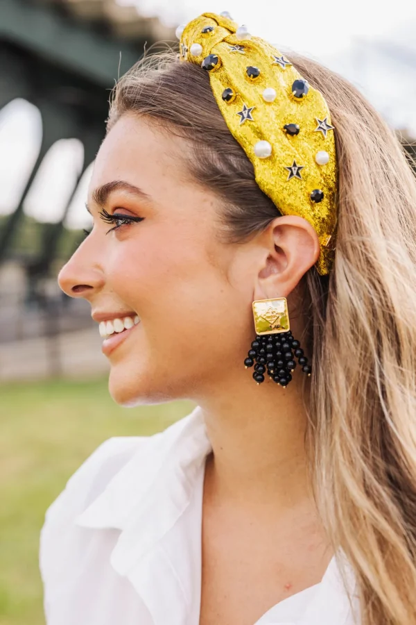 Square BC Icon Black Beaded Earrings-Brianna Cannon New