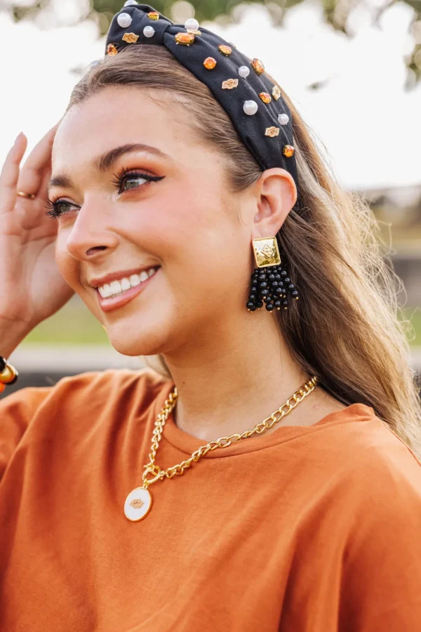 Square BC Icon Black Beaded Earrings-Brianna Cannon New