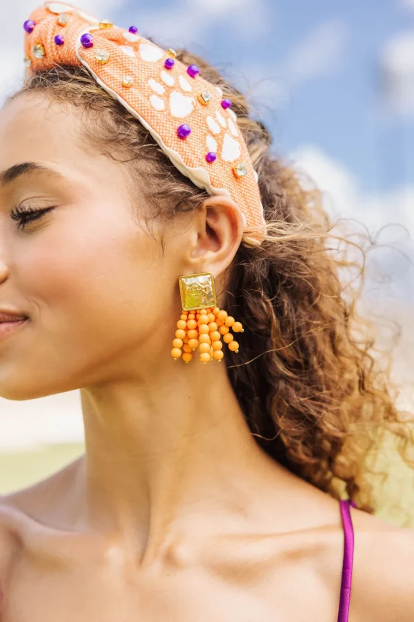Square BC Icon Orange Beaded Earrings-Brianna Cannon Clearance