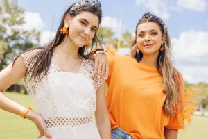 Square BC Icon Orange Beaded Earrings-Brianna Cannon Clearance