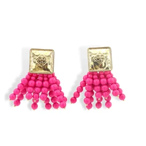 Square BC Icon Pink Beaded Earrings-Brianna Cannon Online