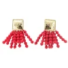 Square BC Icon Red Beaded Earrings-Brianna Cannon Online