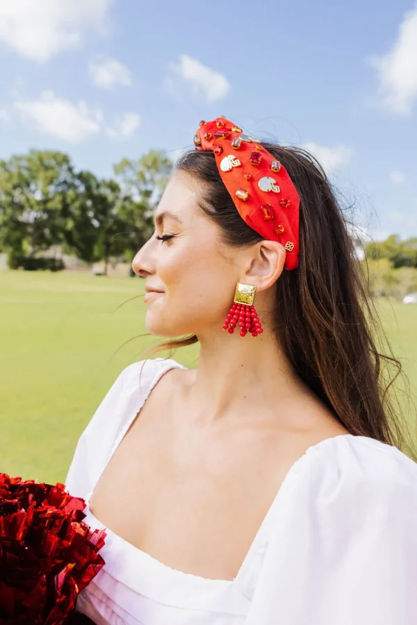 Square BC Icon Red Beaded Earrings-Brianna Cannon Online