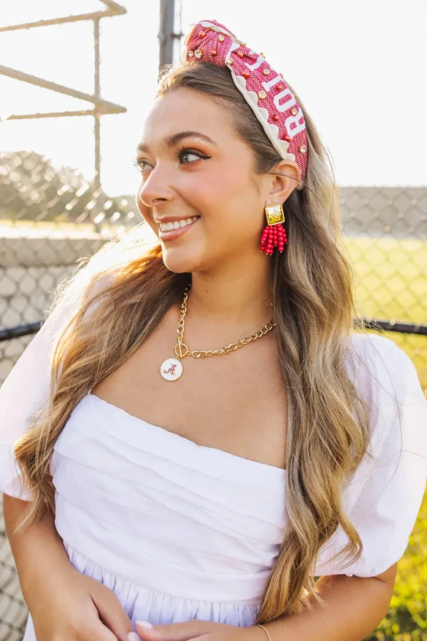Square BC Icon Red Beaded Earrings-Brianna Cannon Online