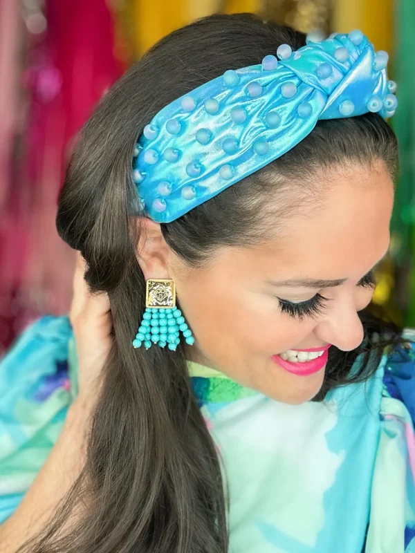 Square BC Icon Turquoise Blue Beaded Earrings-Brianna Cannon Discount